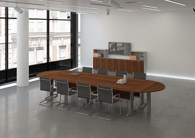 Teck- obal conference table with metal bases -  